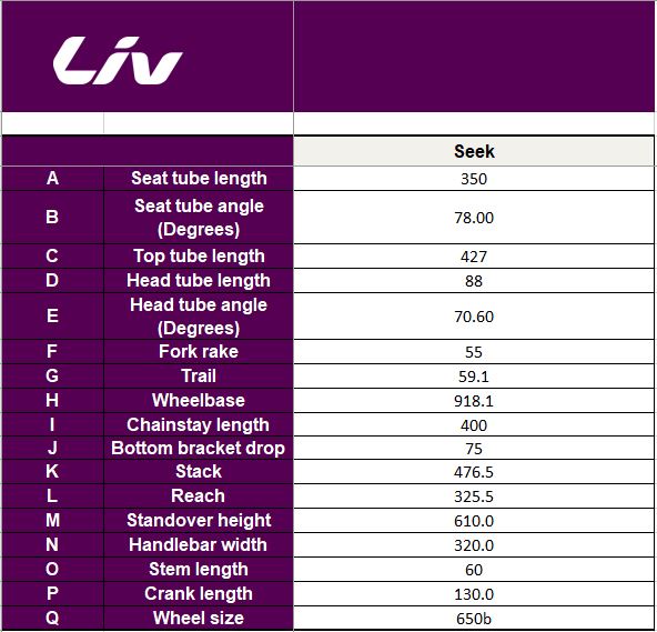 Liv Seek Size Chart