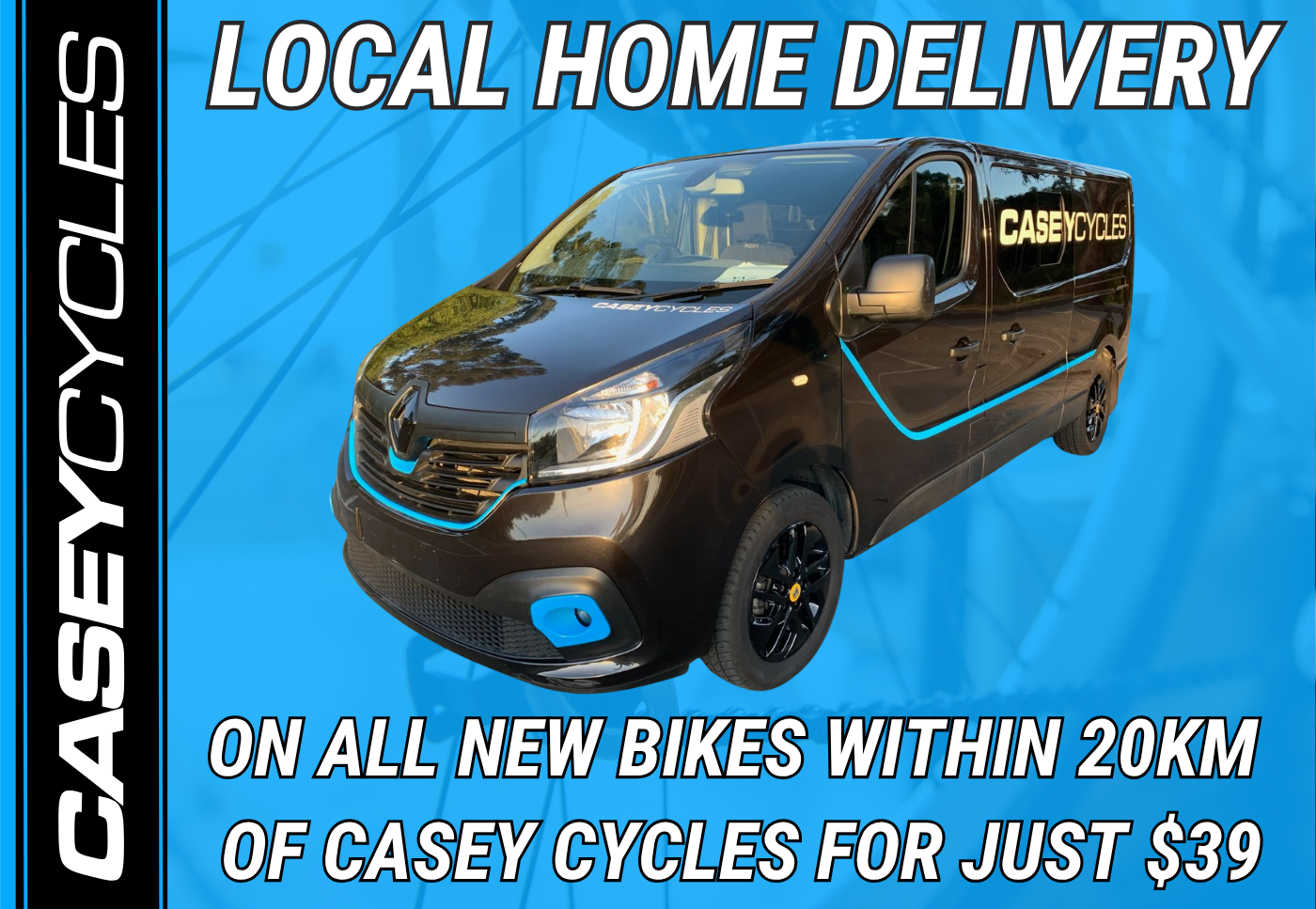 Buy any new bike online or in-store with Casey Cycles and have it delivered direct to your home for just $39!