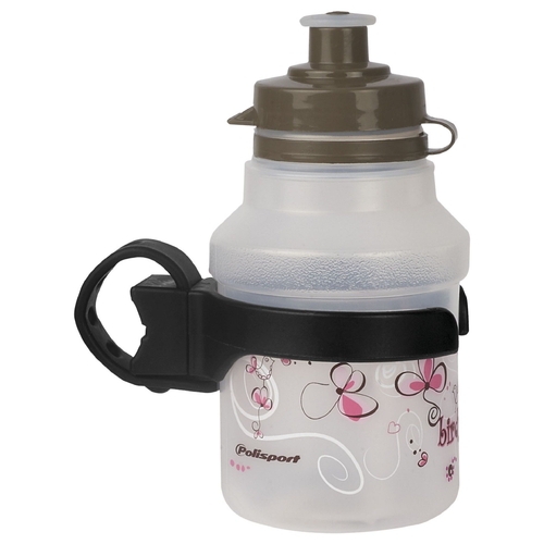 Childrens  WATER BOTTLE, CLEAR,  350 ml "BIRDY" + CLIP-ON HOLDER    