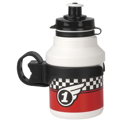 Childrens  WATER BOTTLE, WHITE,  350 ml "RACE" + CLIP-ON HOLDER    