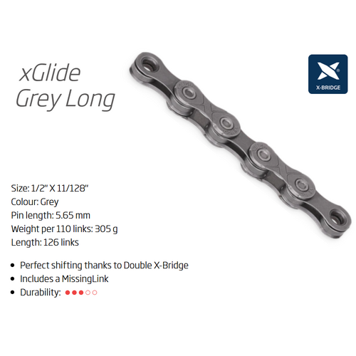CHAIN - 9/10/11 CUES - KMC xGLIDE - 126L - GREY - X-Series - w/Connect Link