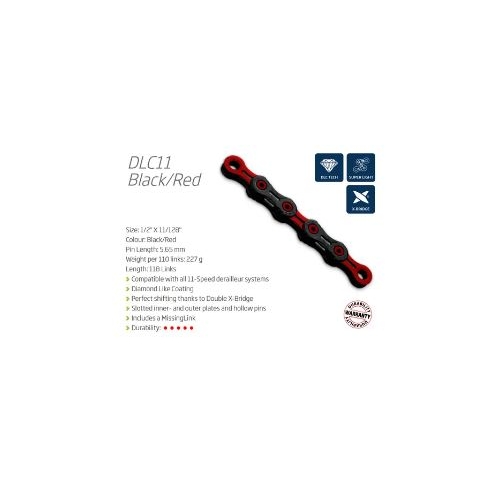CHAIN - 11 Speed - KMC DLC11 - 118L - RED/BLACK - DLC Diamond Hard - X-Superlight - w/Connect Link