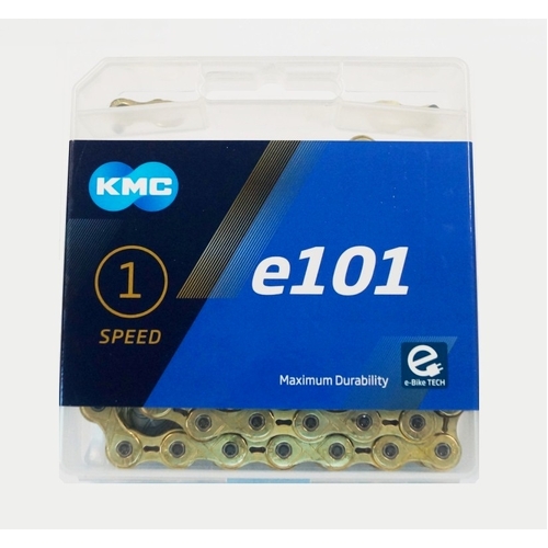 CHAIN - Single Speed - KMC E101 - 112L - GOLD - w/Connect Link - (Ebike Chain, higher pin power for e-Bike torque)