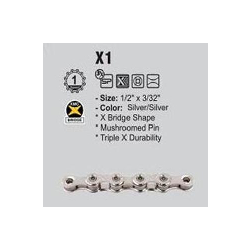 CHAIN - Single Speed - KMC E1 - 110L - SILVER - w/Connect Link - (Ebike Chain, higher pin power for e-Bike torque)