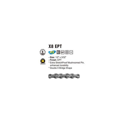 CHAIN - 8 Speed - KMC X8 EPT - 116L - SILVER - EcoPro TeQ Coating - w/Connect Link