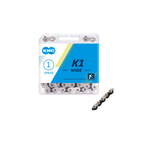 CHAIN - Single Speed - KMC K1 - 112L - SILVER/BLACK - w/Connect Link, 1/2" x 1/8" x 112L