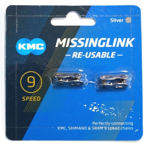 Connecting Link, KMC Card of 2 for 1/2" x 11/128" 9 SPEED chain, Silver.