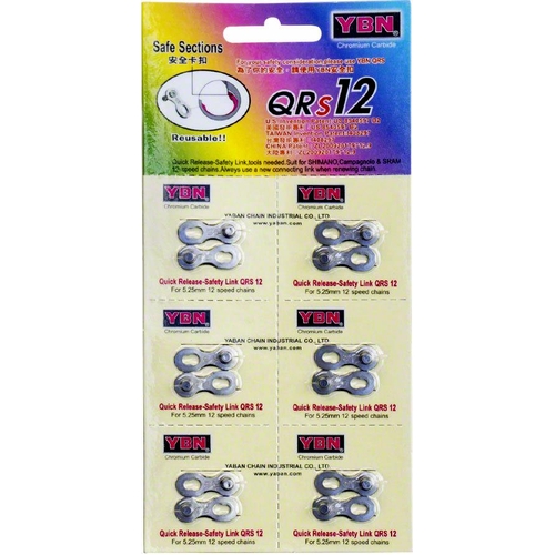 CHAIN CONNECTOR - Quick Fix Link,1/2 x 11/128,  12 Speed, SILVER 6 pcs /card
