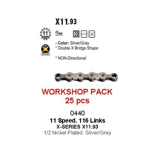 CHAIN WORKSHOP BOX - 11 Speed - KMC X11 - 118L - SILVER/BLACK - X-Series - w/Connect Link - Includes 25 Chains