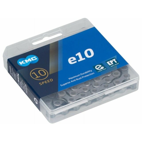 CHAIN - 10 Speed - KMC E10 EPT - 136L - DARK SILVER - EcoPro TeQ Coating - w/Connect Link - EXTRA LONG - (Ebike Chain, higher pin power for e-Bike tor