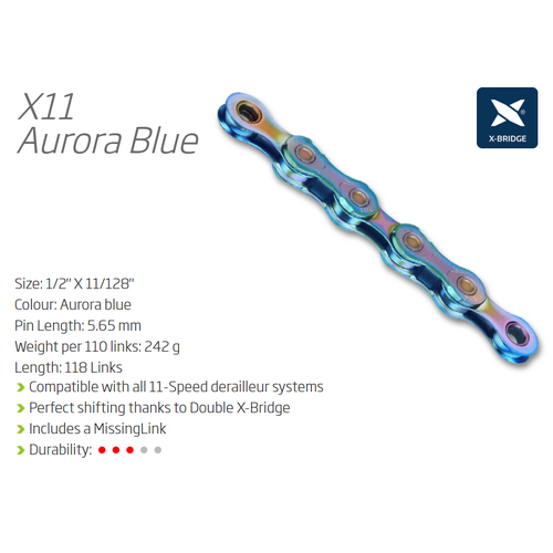 CHAIN - 11 Speed - KMC X11 - 116L - AURORA (Limited Edition) - X-Series - w/Connect Link