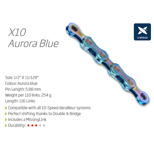 CHAIN - 10 Speed - KMC X10 - 116L - AURORA (Limited Edition) - X-Series - w/Connect Link