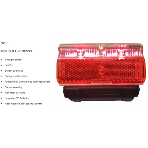 BUSCH & MULLER -   REAR LIGHT  -  Line Toplight Series, Auto Sensor, Battery Level Indicator, Rack Mount 80mm Bolt Spacing, Integrated Z Reflector, 40