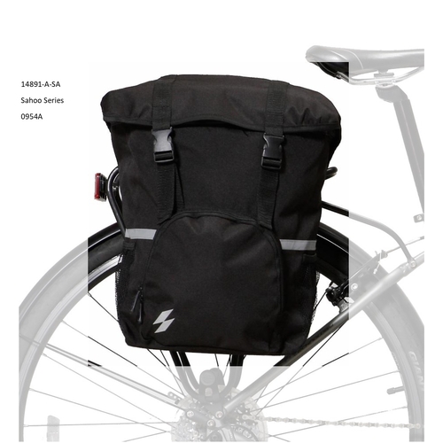 SAHOO Single pannier bag,  15L, Hook and velcro fastening, , water resisitant H40/W30/D13cm, Black with sahoo logo