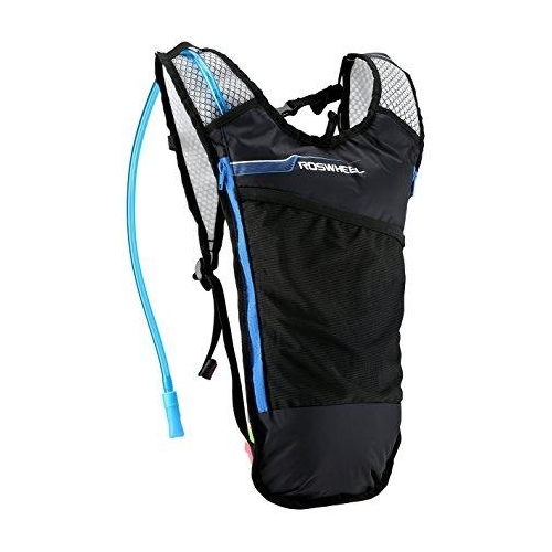 SAHOO  Hydration Backpack Lightweight 5L/ w, 2L Non-Toxic PEVA bladder, insulated bladder storage, front mesh pocket, BLACK with Blue Highlights