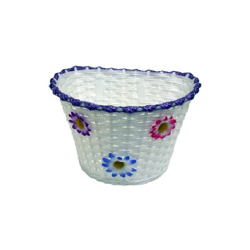 BASKET, Kids, White Woven with LILAC/PURPLE strip and small flowers, Plastic
