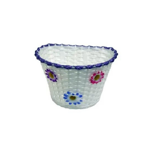 Kids Bike Woven Basket - White/Purple/Flowers