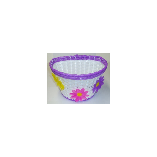 BASKET - Front, Kids, White with Purple Strip & Large Flowers