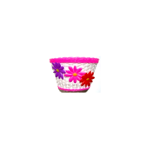 BASKET - Front, Kids, White with Pink Strip & Large Flowers