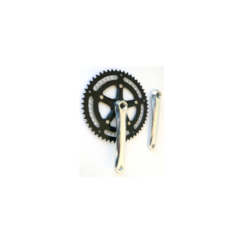 CHAINWHEEL SET  170mm x 42T/52T, Double with BLACK Steel Chain Rings, Diamond Taper, Alloy, SILVER Cranks