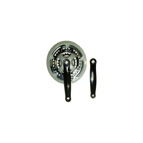 CHAINWHEEL SET  152mm x 22/32/42T, Steel,  BLACK Cranks, GREY Chain Guard