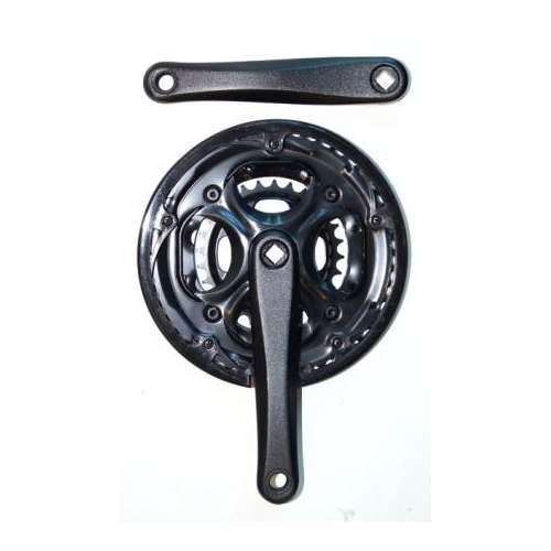 CHAINWHEEL SET  170mm x 28/38/48T, Alloy with Steel Chain Rings, with Guard, BLACK