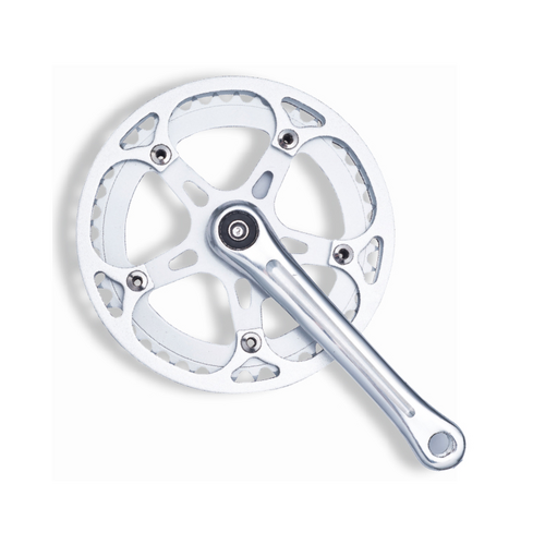 Single chainwheel set, 3/32 x 44T, alloy, SILVER, alloy 170mm silver crank, Double chainguard (Inside & Outside) BCD 130.