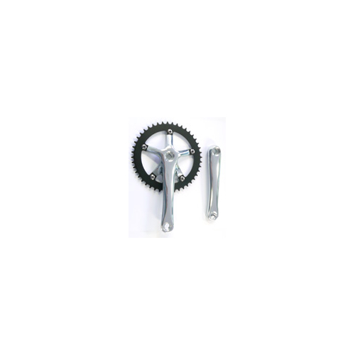 Single chainwheel set, 3/32 x 44T, alloy, Black, alloy 170mm silver crank (130mm BCD)