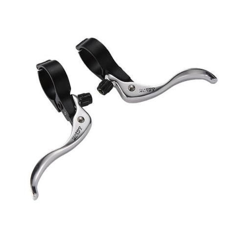 Brake levers,  "Top mount", alloy  "Hinged" bracket w/alloy lever , SILVER LEVER/BLACK Brkt, for 24mm OD handlebar, for caliper or Canti, Quality Tekt