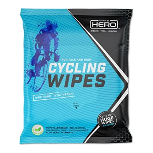 Cycling Wipes,  "Every Hero" brand, Resealable pack for the car -qty 20 300 x 300mm "body wash" wipes - be clean and fresh after your ride