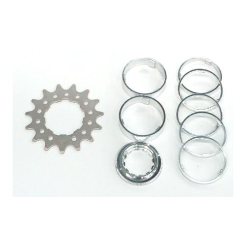 CONVERSION KIT - Single Speed, CR-MO Drive Ring, 12T Lock Ring & Alloy Spacers (7 Spacers + Lockring) 3/32