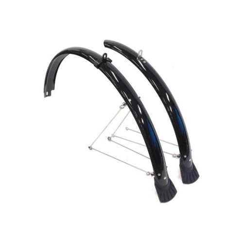 MUDGUARD SET  700c, Front (w/1 x stay) & Rear (w/2 x stays) metal fittings, BLACK (44mm Wide) (Mounting bolts NOT included)