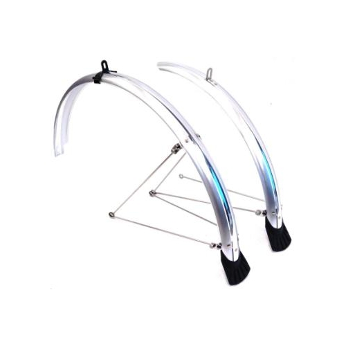 MUDGUARD SET  700c, Front (w/1 x stay) & Rear (w/2 x stays) metal fittings, SILVER (44mm Wide) (Mounting bolts NOT included)