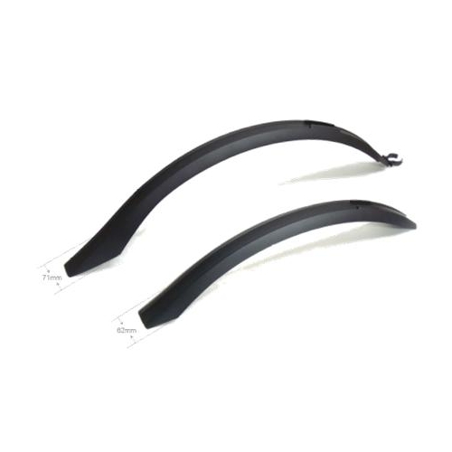 MUDGUARD SET  26-29ER, Front & Rear, plastics Clip-on, 65mm/63mm width, BLACK
