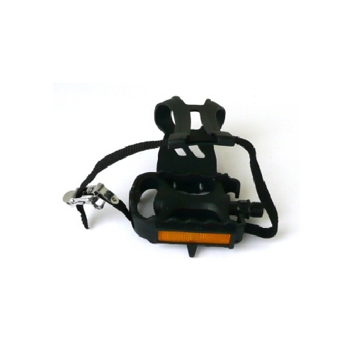 PEDALS  9/16" MTB, PP Body, BLACK, w/Toe clip & Strap