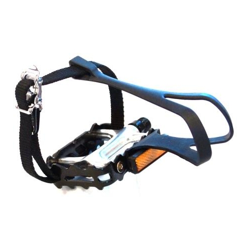 PEDALS  9/16" Sealed Bearings, Alloy, SILVER/BLACK,  w/Toe clip/strap