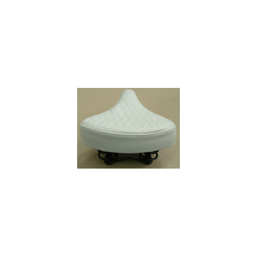 SADDLE  Ladies Retro, 250mm x 190mm, Vinyl Quilted Top, Dual Coil Springs, WHITE