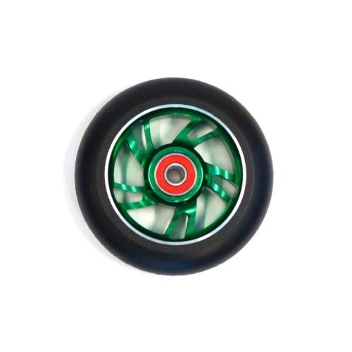 Scooter Wheel, Alloy, 100mm incl abec-9 bearing, GREEN core, Sensational NEW DISPLAYpackaging !