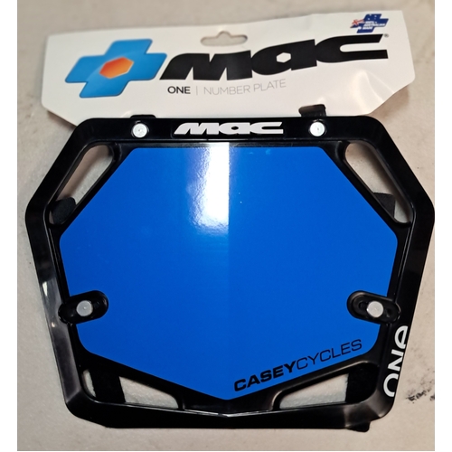 Mac One Race Plate Black w/- Blue Pro (Casey Cycles)