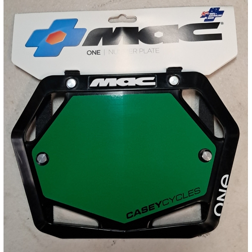 Mac One Race Plate Black w/- Green Jnr (Casey Cycles)