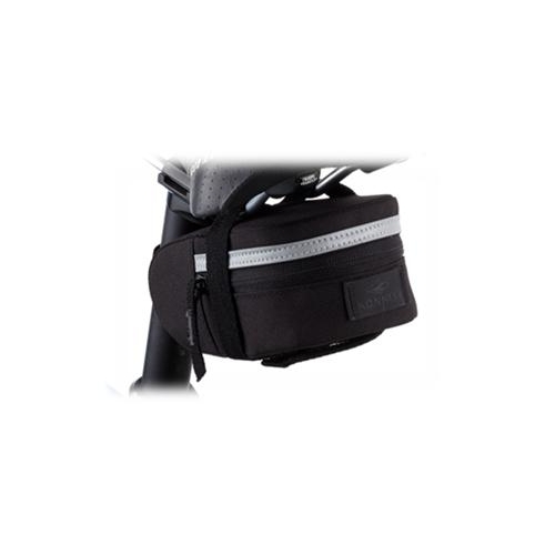 SADDLE BAG - Velcro Straps, Waterproof Zip & Light Loop, Reflective Strip, Horizontal Zip, Black, 150mm x 80mm x 60mm