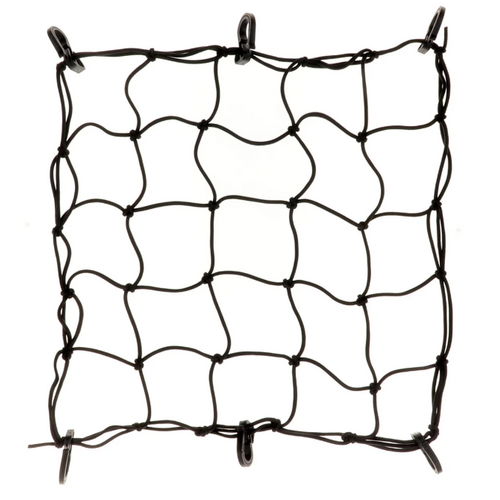 CARGO LUGGAGE NET - Strong elasticated webbing, cord dia: 4mm, 6 PP hooks, 18" x 18", Black