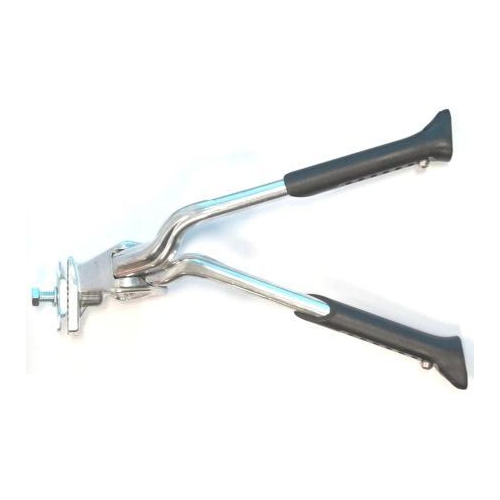 KICKSTAND  24-28 Adjustable, Centre Mount, Alloy SILVER, Double Leg, aligns to one side when folded