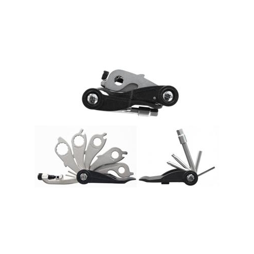 Folding MULTI Tool, 19 functions - hex keys, ring spanners, T25, Chain tool, tyre levers, spoke keys, + & - screwdrivers,  Made in Taiwan