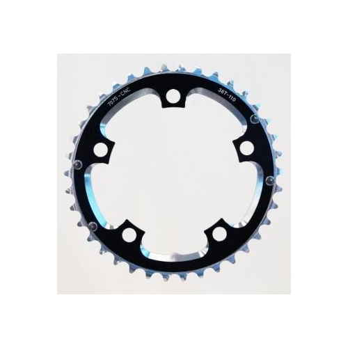 Chain Ring, 38T x 110 BCD for 9/10 speed, 7075 CNC Alloy, BLACK, w/ramps