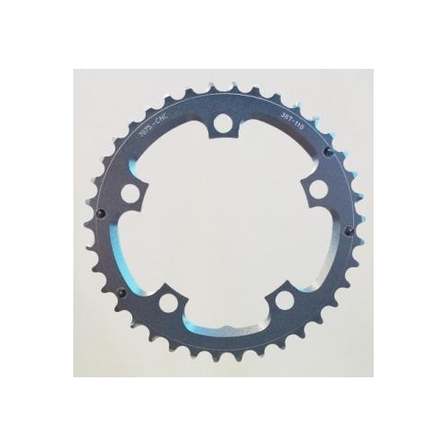 Chain Ring, 38T x 110 BCD for 9/10 speed, 7075 CNC Alloy, SILVER, w/ramps
