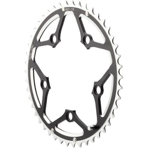 Chain Ring, 46T x 110 BCD for 9/10 speed, 7075 CNC Alloy, BLACK, w/ramps + pins