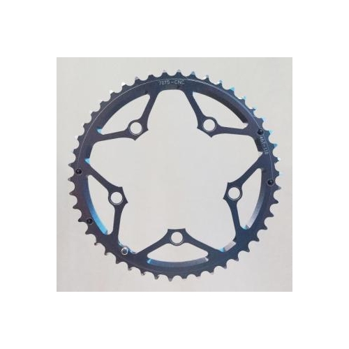 Chain Ring, 46T x 110 BCD for 9/10 speed, 7075 CNC Alloy, SILVER, w/ramps + pins