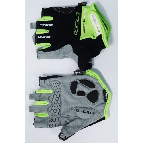 BLACK with GREEN TRIM GLOVES  -  PRO SERIES, Amara Palm Lycra Towel GEL Padding SMALL