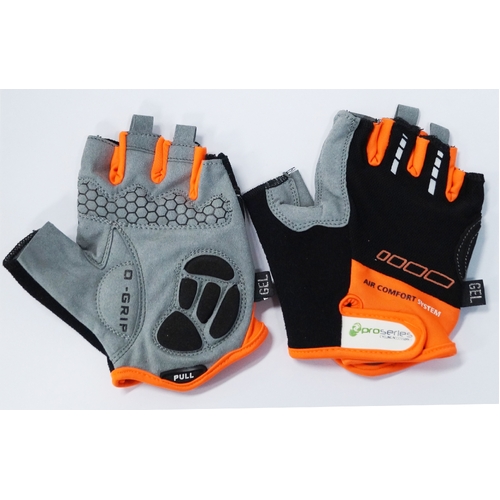 BLACK with ORANGE TRIM GLOVES  -  PRO SERIES, Amara Palm Lycra Towel GEL Padding SMALL